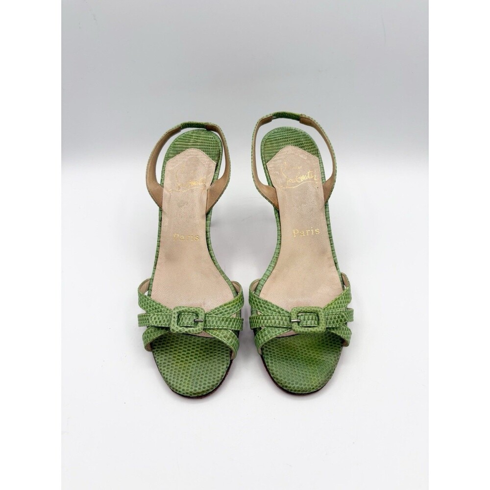 Christian Louboutin Green Python Slingback Heels w/ Buckle Accent Size EU 38